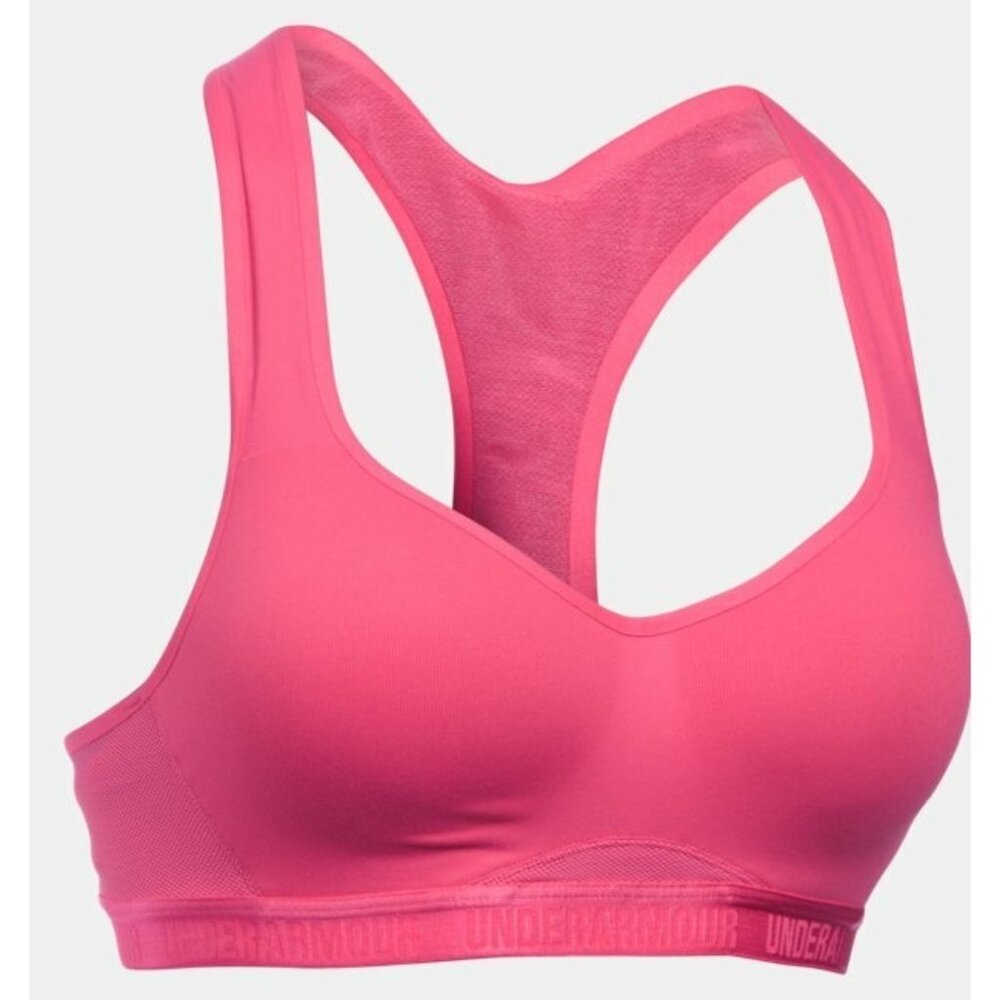 Under Armour Women Sport Bra Pink Racer Back Cushioned Underwired Mesh Size 38DD